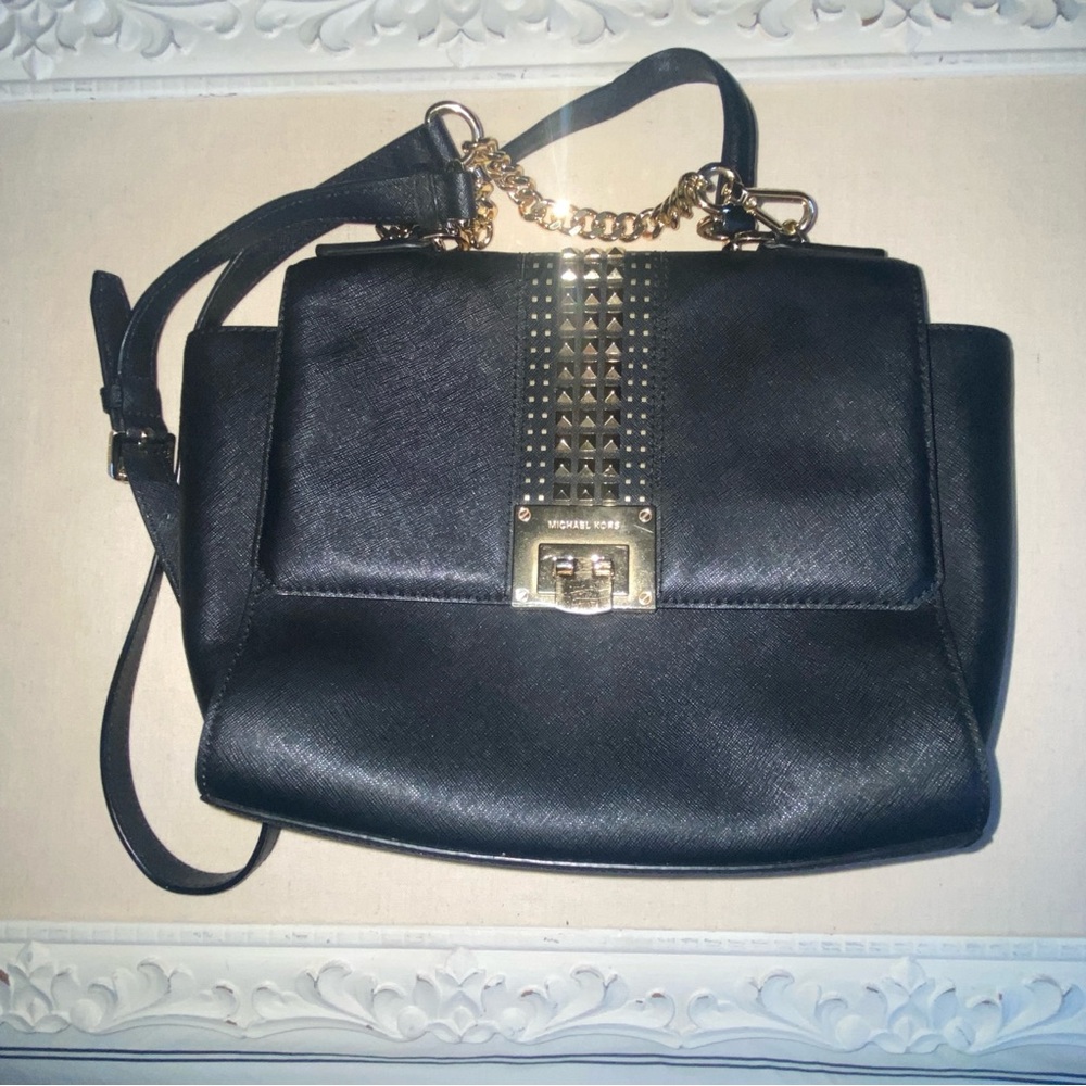 Michael Kors Black and Gold Crossbody Bag with Chain Detail